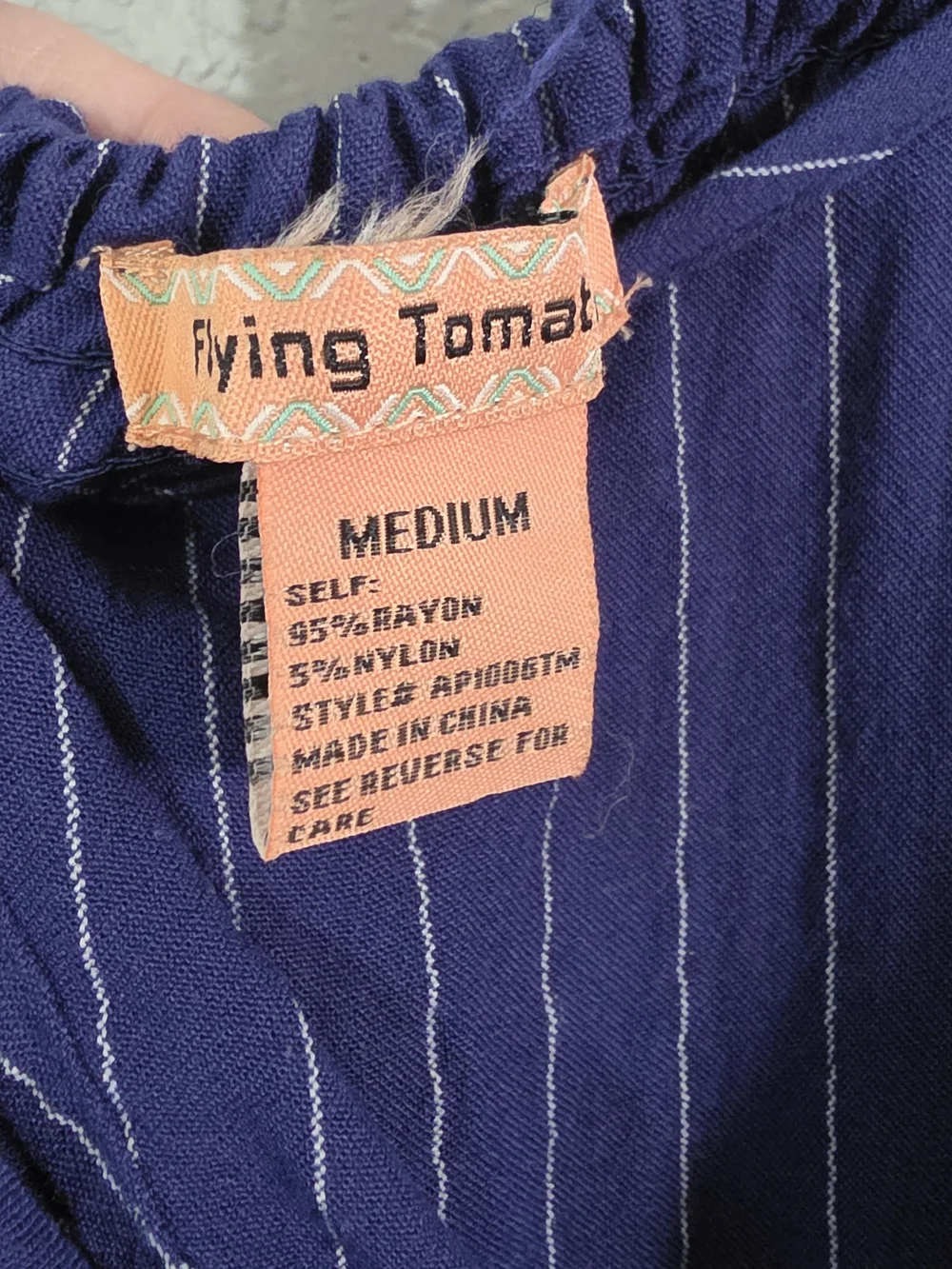 Flying Tomato Navy Pinstripe Tie Front Wide Leg Jumpsuit Adjustable Women Medium - Picture 7 of 10